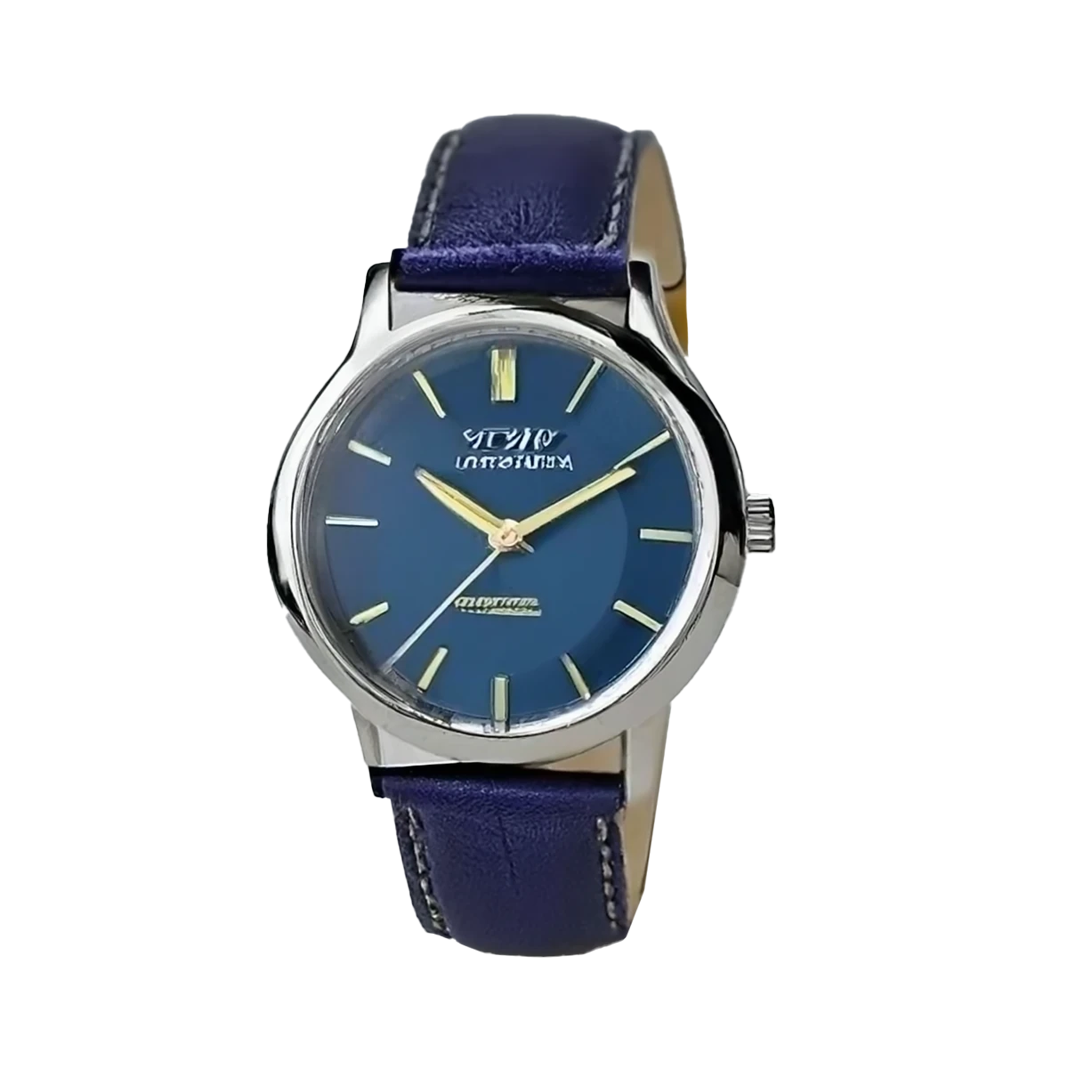 Classic Blue Leather Strap Watch